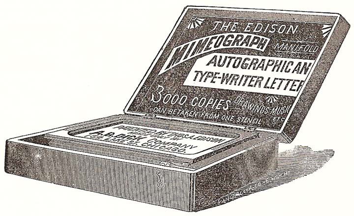 Advertisement from 1889 for the Edison-Dick Mimeograph.